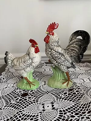 Vintage Napco Ware Black White Laced Rooster And Hen Set Figurines 6967 • $9.99