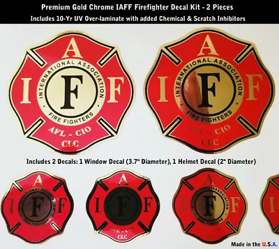 IAFF Firefighter Decals Gold Chrome 2pc Kit 3.7  And 2  Stickers Reflective 0285 • $7.95