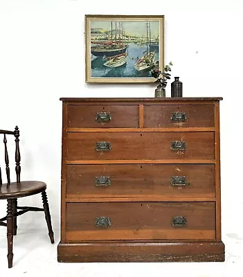 🟢 VINTAGE ANTIQUE LARGE WOODEN CHEST OF 5 DRAWERS C1900 VICTORIAN EDWARDIAN 🟢 • £245