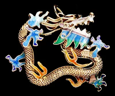 Vintage Chinese Enamel Cloisonne Gold Gilt Dragon Pendant China Old • $29.99