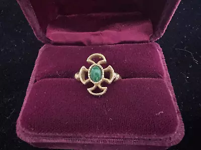 Vintage Avon Gold Tone Maltese Cross Ring Green Stone • $11.99