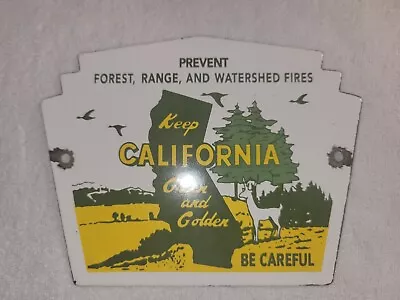 Vintage Prevent Forest Fires Porcelain Sign California Smokey Bear Camp Gas Oil • $8