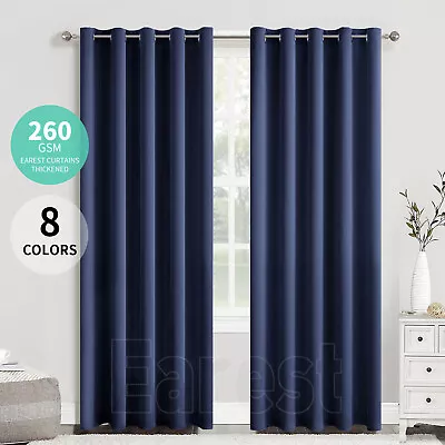 EAREST Eyelet Blackout Curtains Luxury Thick Thermal Ring Top Ready Made PAIR • £13.99