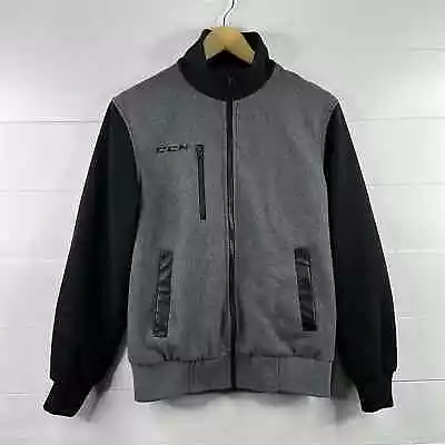 CCM HOCKEY Black Gray Fleece Zip Up Long Sleeve Jacket Coat Size Small • $45