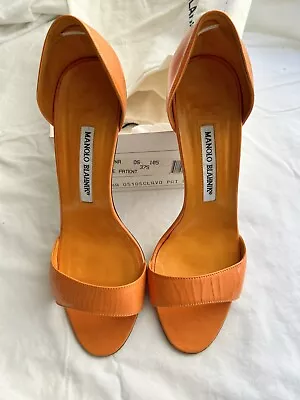 Manolo Blahnik Women's 37.5 Catalina Orange Patent Heels • $115