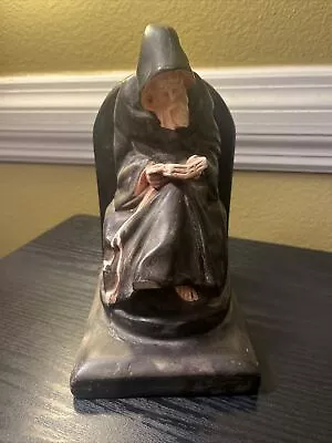 Antique Monk Bookend Christian Polychrome Plaster Michel Pascal (1810-1882) READ • $50