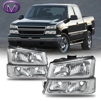 Pair Chrome Headlights W/Bumper Lights For 2003-2006 Chevy Silverado 1500 2500HD • $58.88