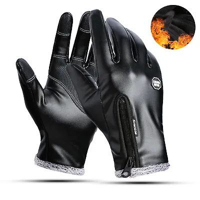 Mens Winter Gloves Leather Warm Fleece Lined Thermal Touchscreen Dress Gloves • $8.99