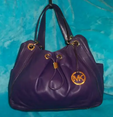 MICHAEL KORS Ludlow Purple Leather Drawstring Hobo  Shoulder Bag-2 OUTER POCKET • $39.80
