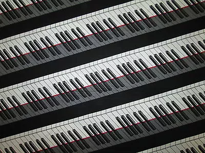 Piano Keyboard Music Red Line Black White Cotton Fabric Fq • $3.79