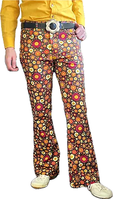 Mens FLARES Retro Flower Mens Bell Bottoms Hippie Vtg Trousers 60's 70s Psych • £32