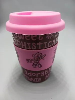 Disney Parks Minnie Mouse Travel Mug Brown Pink Lid Heat Guard Adorable Sweet 4  • $8.50
