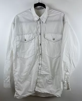 Vintage Versace Classic V2 Mens Medium White Button Up Shirt Cowboy Black Trim • $24.99