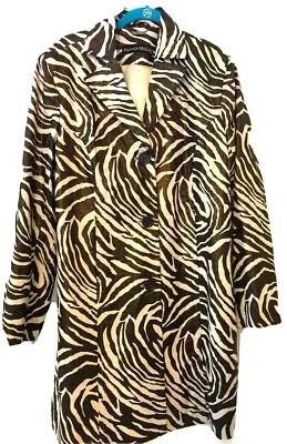 NWOT Vintage Pamela McCoy Zebra Print Trench Style Coat Brown And Tan Med • $15.99