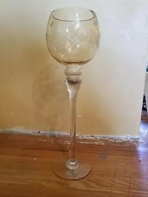 $16.62 • Buy Etched Glass Long Stem Globe Vase Tabletop Candle Holder Floating Or Dry PRETTY
