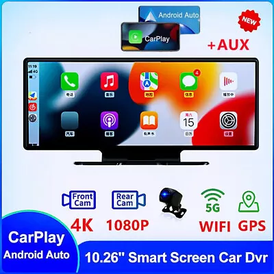 4K 10.26inch Mirror Dash Cam Carplay Android Wireless Touch Auto Video Recorder • $132.98