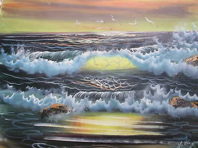 £24.95 • Buy Sunset Oil Painting Canvas Seascape Ocean Sea Wave Waves Beach Modern Art