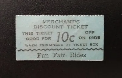 Vintage Merchant's Discount Ticket ~ 10 Cent Fun Fair Rides ~ Carnival  • $5.95