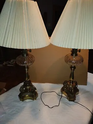 Pair Of Vintage Mid Century Westwood Brass And Crystal Table Lamps Seahorse Base • $100