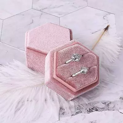 Hexagon Velvet Ring Box With Detachable Lid Wedding Ceremony Double Rings Holder • $14.99