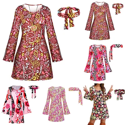 Womens Hippie Costume Hippy Boho 1960s 70s Flower Power Fancy Dress Up Headband • £12.71