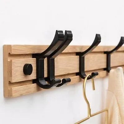 Wooden Coat Rack Wall Mount With 3-7Hooks Iron Moveble Hooks Bathroom Entryway • $29.99