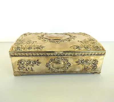 Vintage Godinger Floral Rose Design Silver Plated Jewelry Box Red Velvet 7x10x3” • $29.99