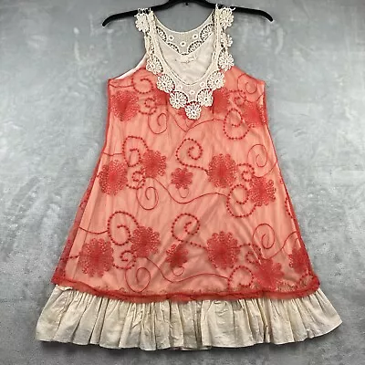 A’reve Dress Layered Sleeveless Lined Crochet Floral Mesh Ruffles Womens L • $12.99