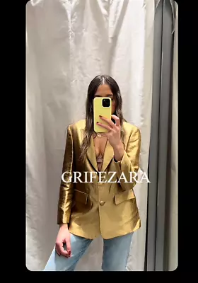 Zara Straight-fit Gold Blazer Jacket Golden Xs-l Ref. 2107/599 • $94