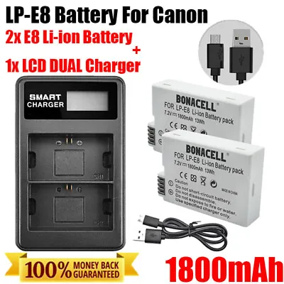 2x 7.2V LP-E8 Li-ion Battery+LCD DUAL Charger For Canon EOS 550D 600D 650D 700D • £18.49