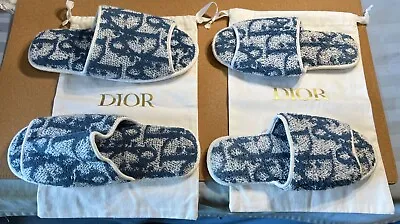 2 Pairs NEW Dior Paris Vintage Trotter  Slippers Terrycloth Blue White He & She • $320