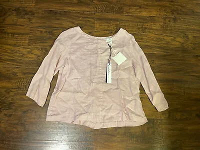 NICOLE MILLER 100% LINEN BOHO BUTTON BACK Blouse Top Pink 3/4 Sleeve Size L • $19.57