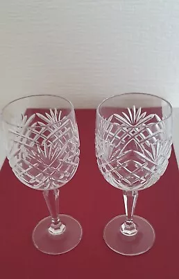 2 X Signed Pair Of Edinburg Crystal Vintage Wine Glasses Multisided Stem  • £20