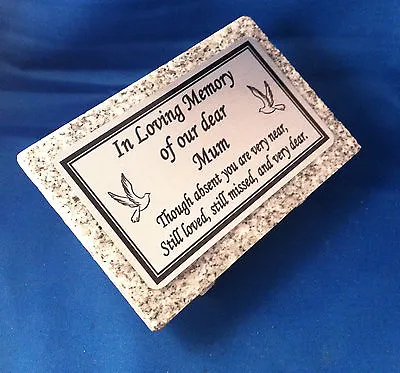Small Personalised Grey Granite Memorial Grave Plaque Stone Ornament Any Wording • £22.99