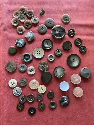 Lot Of 50 Vintage Buttons - Grey Gray Bakelite Plastic Variety 1/2  - 1  • $8