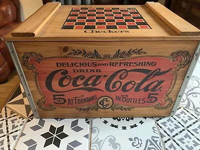 Mint 1993 Coca Cola Wood Wooden BottleStorage Chest Crate Box W/ Checkers Lid • £240.80