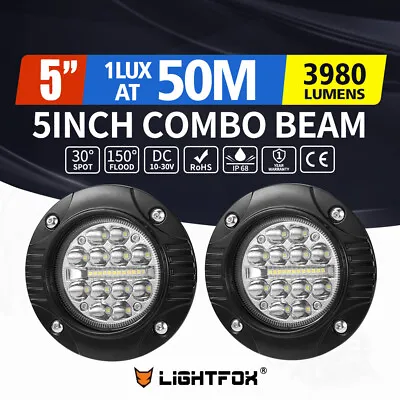 $25.95 • Buy Lightfox 2x 5inch Osram Flush Mount LED Lights Flood Spot Reverse Fog Round Work
