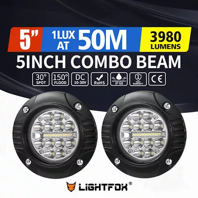 $25.95 • Buy Lightfox 2x 5inch Osram Flush Mount LED Lights Flood Spot Reverse Fog Round Work
