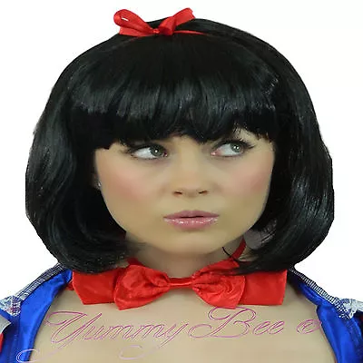 Black Bob Wig Fringe Snow White Burlesque Uma Thurman Women Short Fancy Dress UK • £12.99