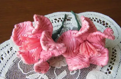 Vtg 2 Woven Natural Straw Pink Flowers Doll Hats Millinery Hat Pink Color. • $9.99