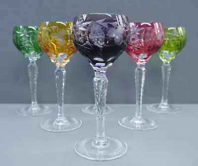 £135.91 • Buy Crystal Bohemian Czech Cut To Clear Hock Wine Glasses Lot Of 6 Assorted Colors