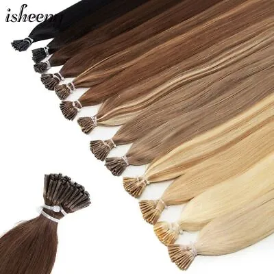 Human Hair I Tip Extensions Straight Machine Made Remy PreBonded Keratin Hair • $146.66