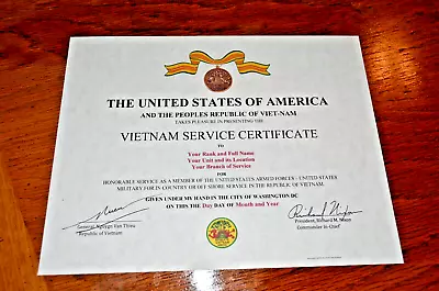 Republic Of Viet Nam (Vietnam) Vietnam Service Medal Certificate • $18.95