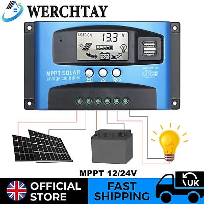 MPPT PWM 30/60/100A  Solar Panel Regulator Battery Charge Controller 12V/24V LCD • £14.99