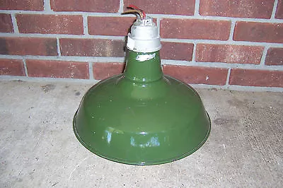 Vintage 14  Green Porcelain Benjamin Industrial Gas Station Barn Light • $189.99