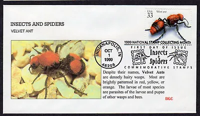 1999 Insects & Spiders VELVET ANT (Scott 3351i) - BGC FDC NP512 • $1.95