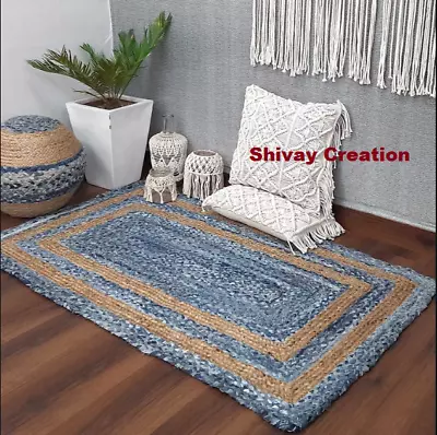 Rug Natural Denim Jute Braided Style Rug Reversible Modern Rustic Look Carpet  • $260.99