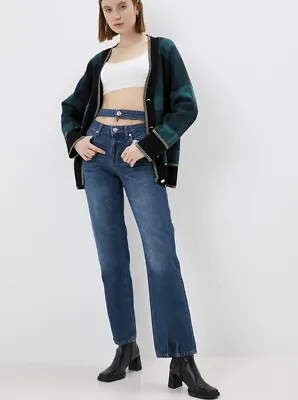 £24 • Buy River Island Blue Denim Fashion Fit Double Waistband Jeans UK 12S BNWT! RRP £48