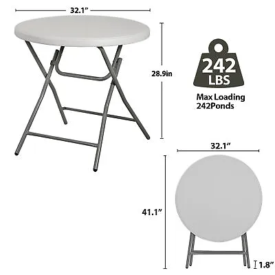 Folding Round Table 32 Inch Dining Card Utility Plastic Table For Camping White  • $48.58