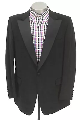 Vintage 80s Mens Black VELOUR TUXEDO Jacket Tux Formal Dinner Retro 44 L • $48.99